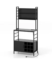 Bar Cabinet with Wine Bottle Holders and S-Hooks for Glassware Accessories