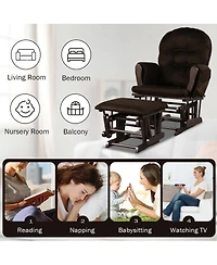 Wood Glider and Ottoman Set with Padded Armrests Detachable Cushion