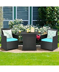 3 Pieces Patio Rattan Furniture Set with Cushion and Sofa Armrest