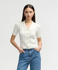 Nvlt Women s ¾ Sleeve Cardigan with Pointelle Detail