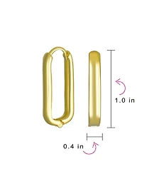 Bling Jewelry Classic Simple Geometric Vertical U Rectangle Oval Hoop Paperclip Earrings .925 Sterling Silver Hinged
