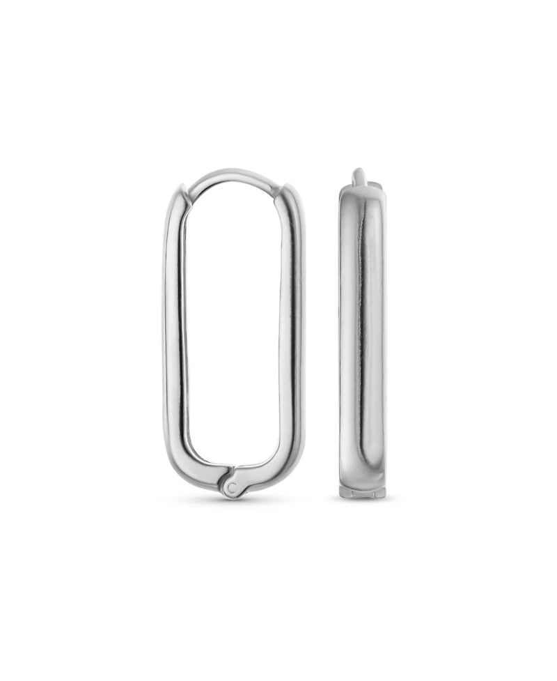 Bling Jewelry Classic Simple Geometric Vertical U Rectangle Oval Hoop Paperclip Earrings .925 Sterling Silver Hinged