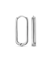 Bling Jewelry Classic Simple Geometric Vertical U Rectangle Oval Hoop Paperclip Earrings .925 Sterling Silver Hinged