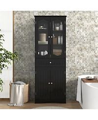 Bathroom Storage Cabinet with 2 Glass Doors and Adjustable Shelves Drawer