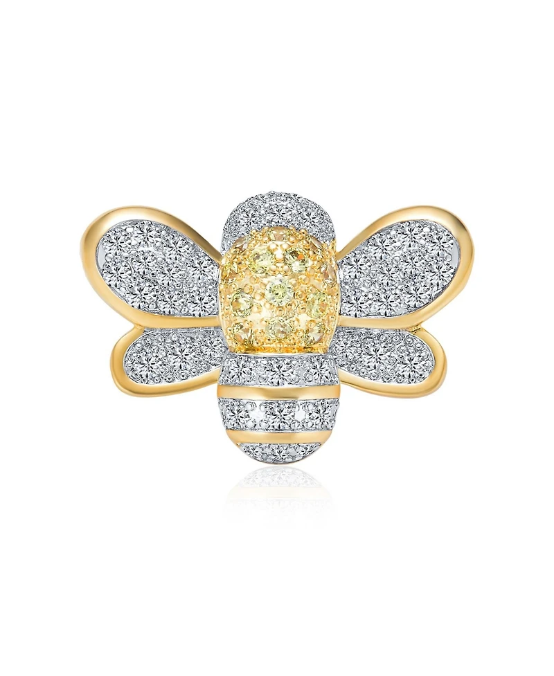 Bling Jewelry Insect Two-Tone Bumble Bee Brooche Pin - Yellow & White Cz Gold Rhodium Plated Brass