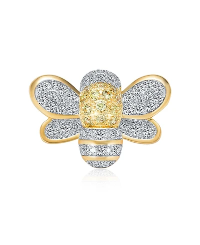 Bling Jewelry Insect Two-Tone Bumble Bee Brooche Pin - Yellow & White Cz Gold Rhodium Plated Brass