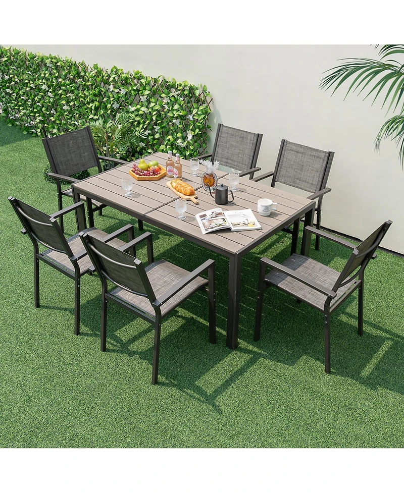 Gymax Patio Chair Set of 6 w/Breathable Fabric Seat & Heavy-Duty Metal Frame Armchairs