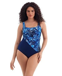 Longitude by Mimi Flamingo Women's Paisley Garden Side Shirred Tank One Piece Swimsuit