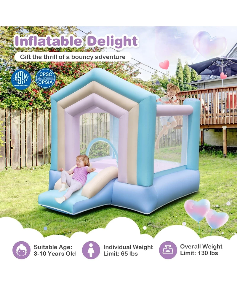 Inflatable Kids Bounce House with Slide & Basketball Hoop Fun Bouncy Castle for Parties & Playtime