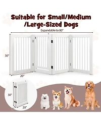 30 Inch Tall 4-Panel Freestanding Pet Gate Wooden Dog Fence