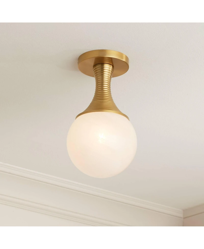 Possini Euro Design Jaime 7 3/4" Mid Century Modern Semi Flush-Mount Ceiling Light Fixture Kitchen Foyer Globe Warm Brass Finish