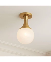 Possini Euro Design Jaime 7 3/4" Mid Century Modern Semi Flush-Mount Ceiling Light Fixture Kitchen Foyer Globe Warm Brass Finish