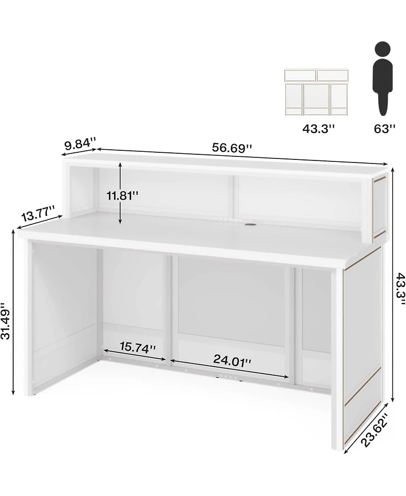 Tribesigns Reception Desk with Counter, 57-Inch Rustic Front Receptionist Table, Boho Welcome Checkout Counter for Office, Retail, Lobby, Be