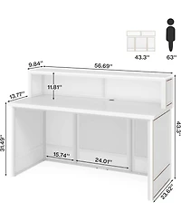 Tribesigns Reception Desk with Counter, 57-Inch Rustic Front Receptionist Table, Boho Welcome Checkout Counter for Office, Retail, Lobby, Be