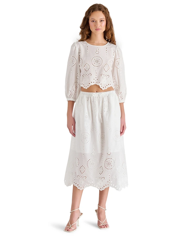 Steve Madden Women's Meera Cotton Crewneck Eyelet Top