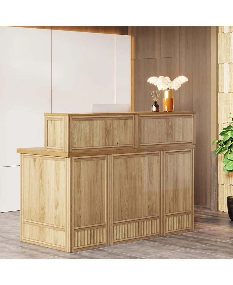 Tribesigns Reception Desk with Counter, 57-Inch Rustic Front Receptionist Table, Boho Welcome Checkout Counter for Office, Retail, Lobby, Be