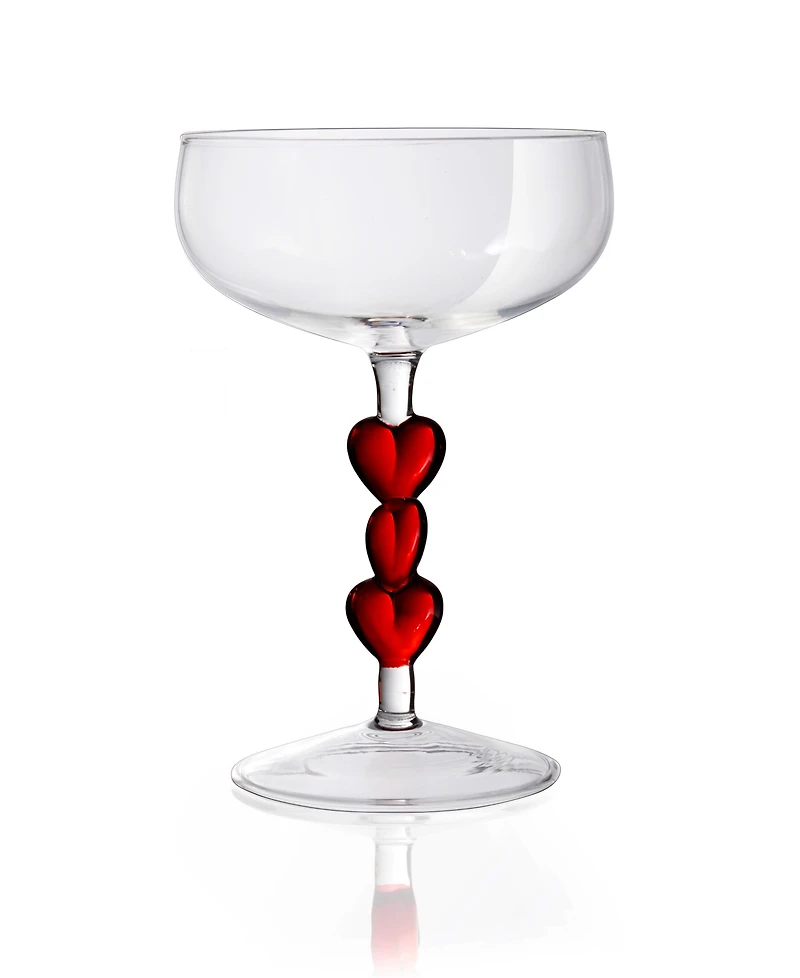 Qualia Glass Red Heart Stemmed Coupe Glasses, Set of 2