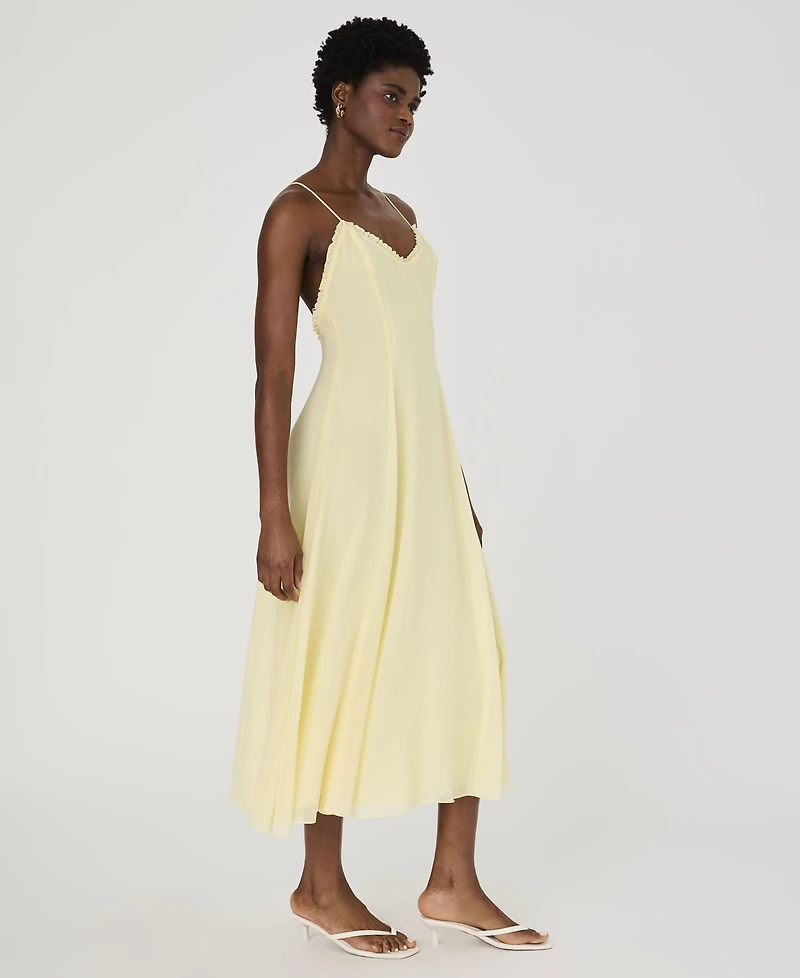 French Connection Women's Raya Butter Yellow Chiffon Ruffle-Neck Dress