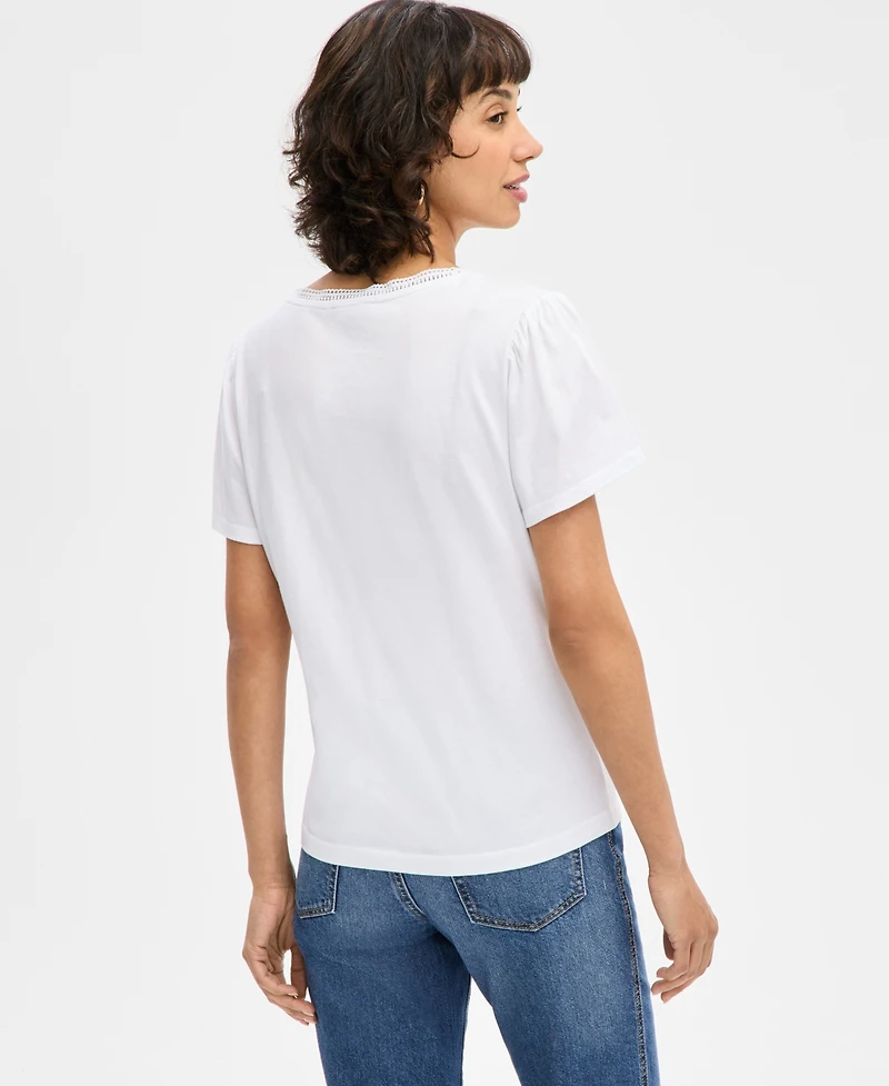 Nautica Jeans Women's Lace-Trim V-Neck T-Shirt