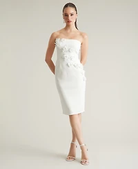 ivy + blu Women's Embellished 3D Floral Applique Strapless Dress