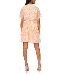 Msk Women's Printed V-Neck Dolman-Sleeve Tiered Dress