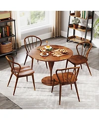 Wooden Dining Chair Set of 2 with High Spindle Back and Wide Seat