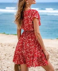 Cupshe Women's Crimson Petals Floral Mini Beach Dress