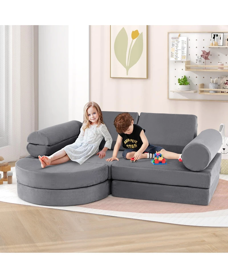 13-Piece Convertible Modular Kids Play Couch for Nursery, Playroom, and Bedroom Versatile Seating Toddlers