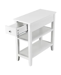Gymax Set of 2 3Tier Nightstand Bedside Side End Table w/Double Shelves Drawer