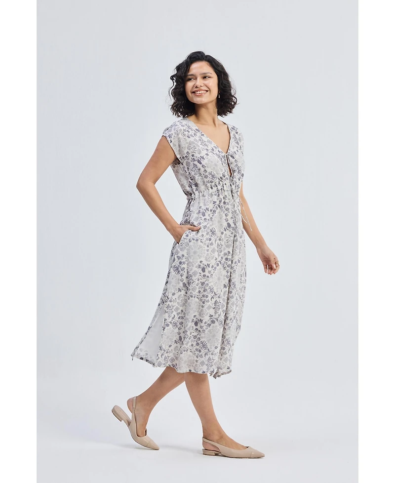 Reistor Women's Deep V-neck Gathered Dress Florals