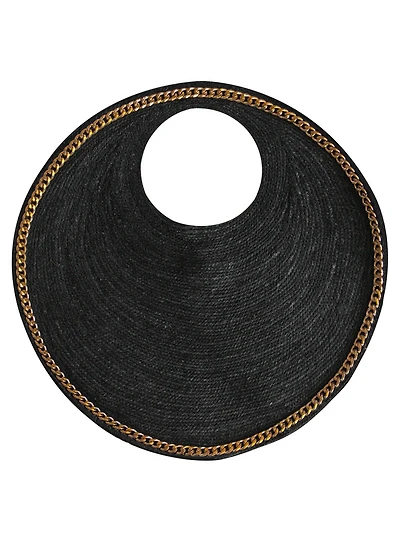 Solo Fig Large Black Jute Bag With Gold Chain