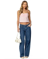 Edikted Womens Billie Open Tie Back Gingham Top