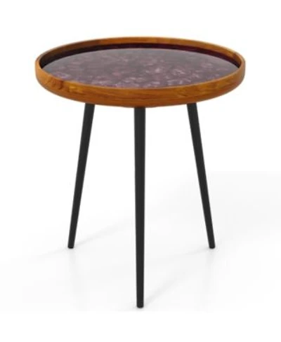 Round End Table With Sea Shell Decoration Epoxy Resin Finish For Living Room