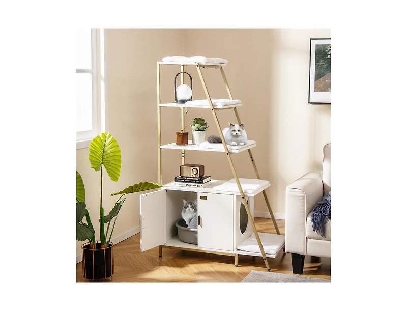 Large Cat Litter Box Enclosure with Storage & Ladder Shelf Stylish & Functional Hidden Litter Cabinet