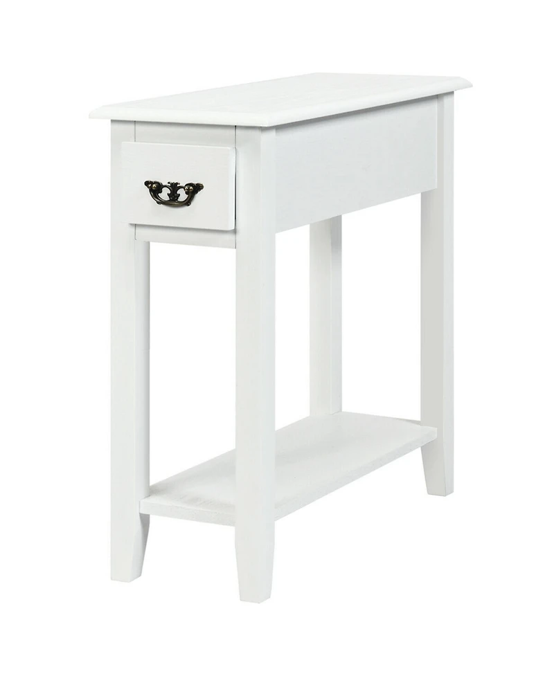 Gymax 2 Tier End Bedside Sofa Side Table Narrow Nightstand w/Drawer &Shelf