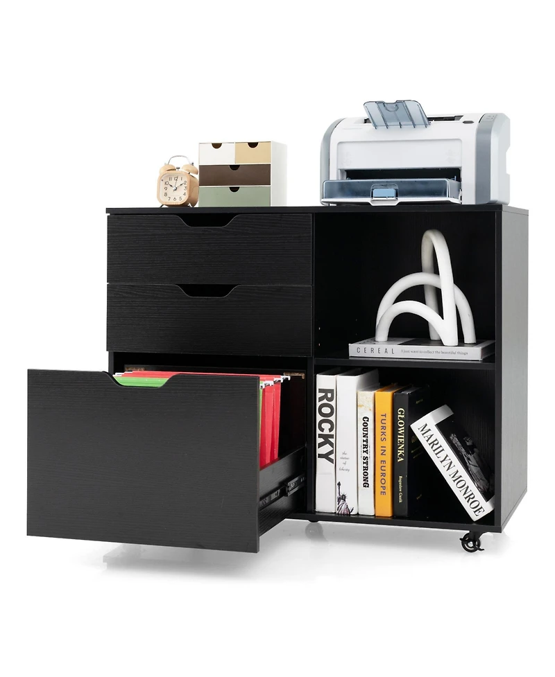 3-Drawer File Cabinet with Adjustable Shelf and Wheels for Letter