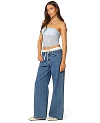 Edikted Womens Rori Ruffle Knit Sheer Mesh Top