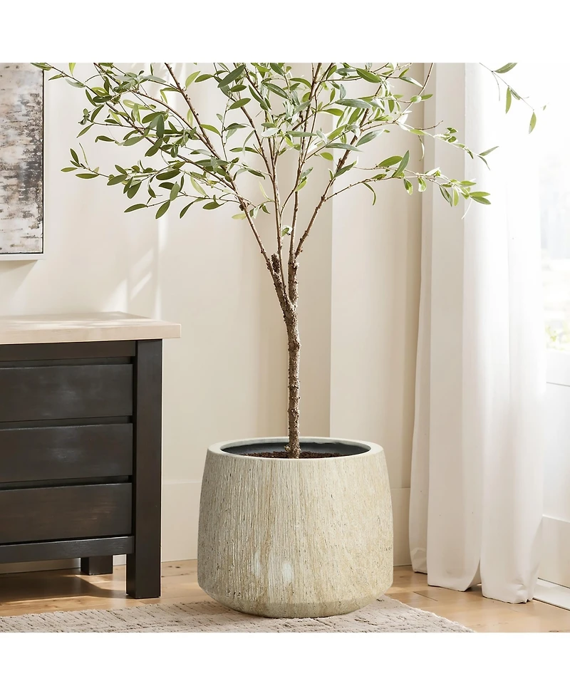 LuxenHome 2-Piece Marble Brown Ribbed Texture MgO Planter Set, Indoor and Outdoor