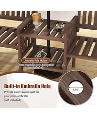 Outdoor Fir Wood Loveseat with 2-Tier Side Table and 1.96" Umbrella Hole