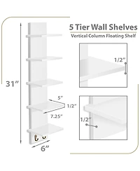 Sorbus 2 Pack 5 Tier Wall Mounted Floating Shelf Unit with Hooks - Home Decor and Storage Organizer