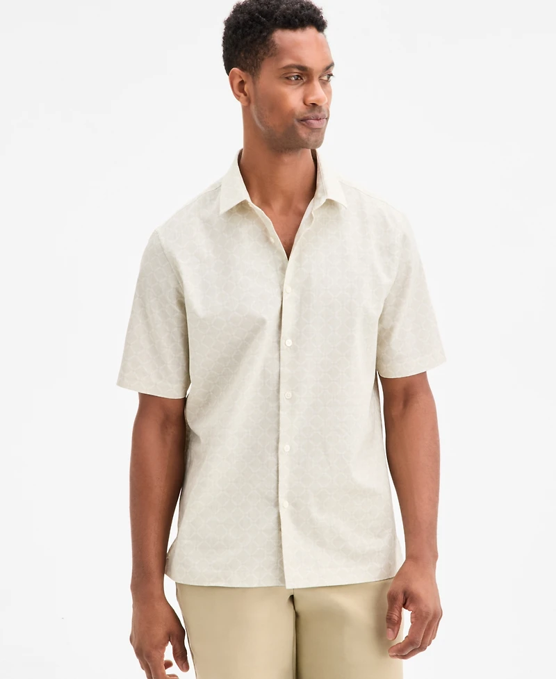 Alfani Men's Lipson Short Sleeve Geo Print Button-Front Shirt, Exclusively at Macy's