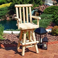 Unfinished Fir Wood Log Cabin Style Rustic Swivel Bar Stool