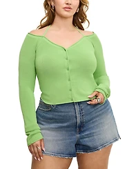 Good American Women's Rib-Knit Off-Shoulder Long-Sleeve Top