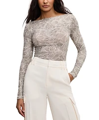 Good American Women's Printed Boat-Neck Long-Sleeve Mesh Bodysuit