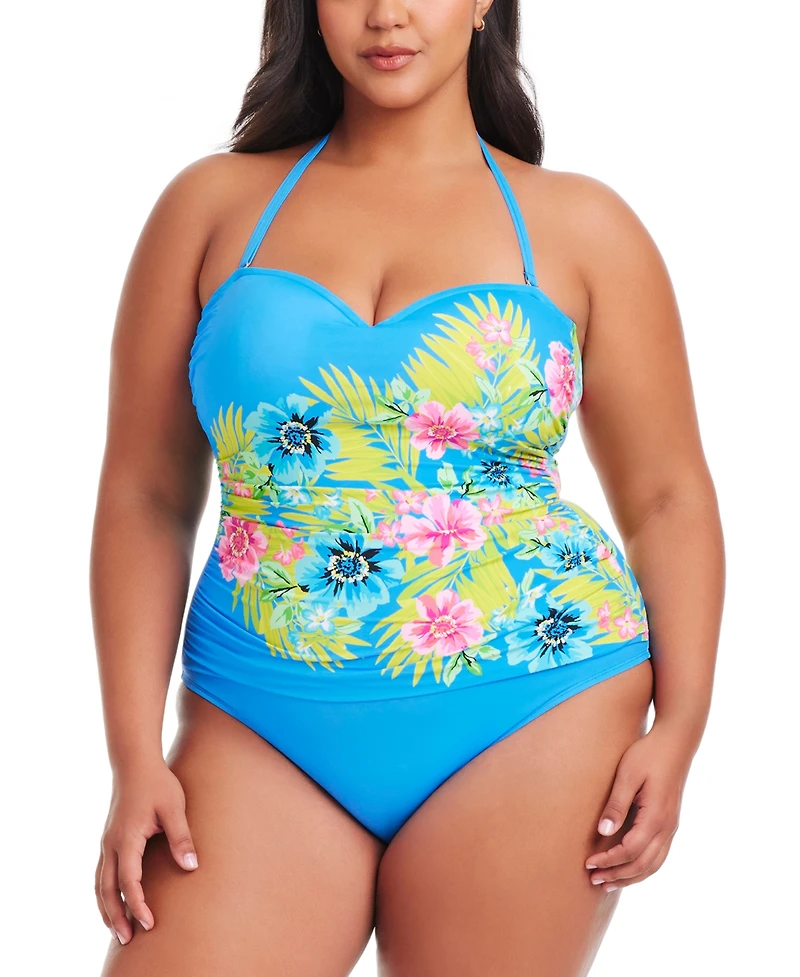 Bleu by Rod Beattie Plus Lets Get Away Shirred Swimsuit