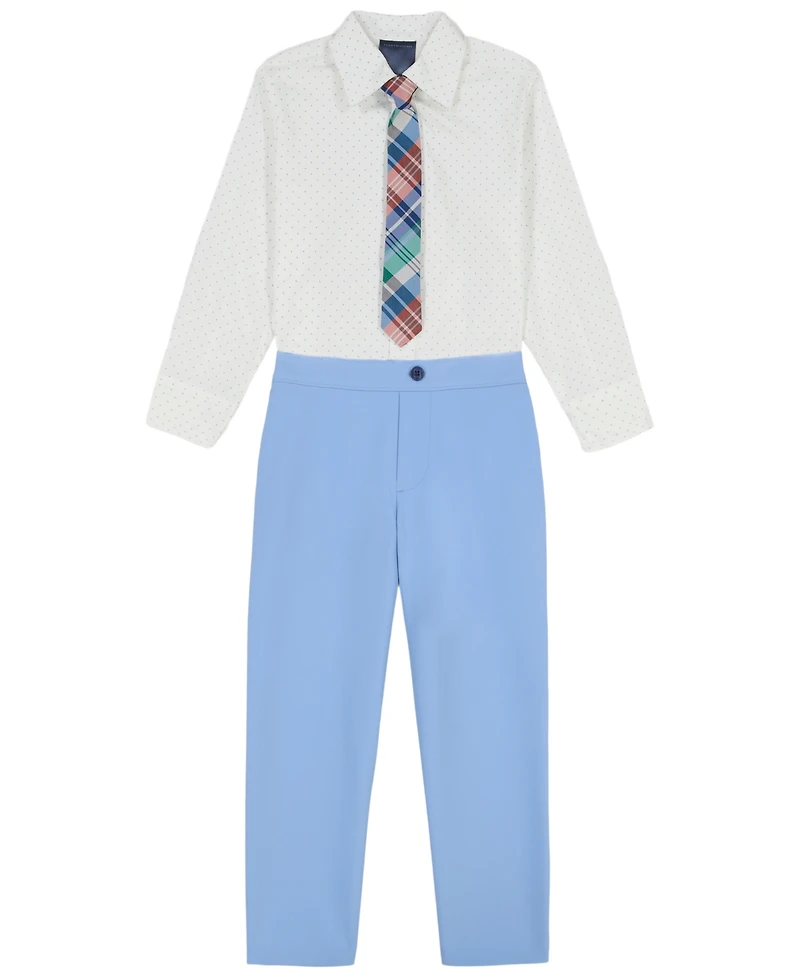 Tommy Hilfiger Toddler and Little Boys 3-Piece Stretch Diamond Geo Shirt Pant Set with Tie