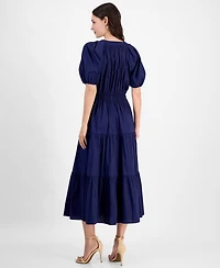 Anne Klein Women's Tiered Tie-Waist Puffed-Sleeve Dress