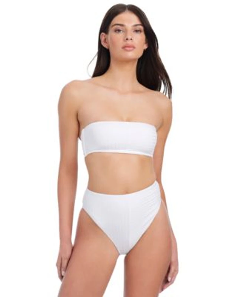 Sanctuary Womens Refresh Rib Bandeau Bikini Top Rib High Leg High Rise Bikini Bottoms