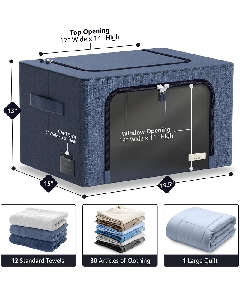 Sorbus Pack Foldable Storage Box - Metal Frame, Oxford Fabric, Large Window & Handles - Organization for Bedroom
