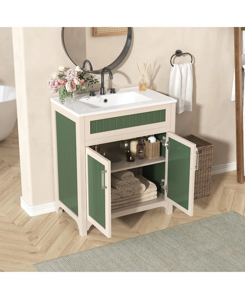 Streamdale 30" Bathroom Vanity Cabinet Combo Set with Ceramic Sink and Adjustable Shelf